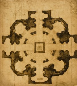 Plan of project voor een kerk; tekening door Michelangelo